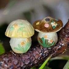 Vintage 1991 Enesco Mushroom Salt and Pepper Shakers Collectible Ceramic Bisque picture