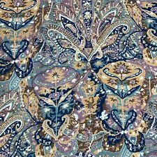 Vintage Rayon Fabric 4 3/4 yds Blue Beige Boho Print Excellent Condition picture