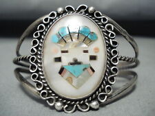 INTRICATE VINTAGE ZUNI TURQUOISE CLOWN STERLING SILVER BRACELET picture