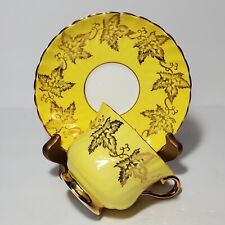 Sutherland H&M Teacup and Saucer Yellow Gold Leaves Bone China England Vintage picture