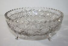 Vintage Cut Glass Crystal Round Bowl on Legs Sawtooth Edge picture