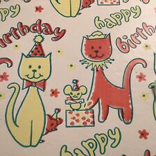L633🌟Vintage 1940s Wrapping Paper-Fabulous HAPPY Birthday CAT NEON Party Hats picture