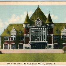 c1930s Quebec Canada Union Station Litho Photo Postcard La Gare Railway Depot A2 picture