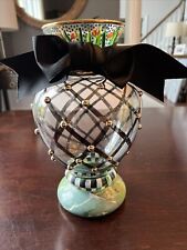 VINTAGE MACKENZIE CHILDS CIRCUS GLASS VASE COURTLY CHECK TULIPS DATED  1983 picture