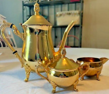 Vintage Gold Plated Coffee Pot, Sugar Bowl /Lid And Creamer, Gold Electroplated picture