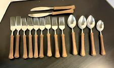Flatware set 15 PCS Mid Century Modern Design Wood like Handles  Stainless picture