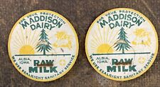 2 Maddison Dairy Raw Milk Bottle Cap Albia Iowa picture