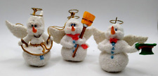 Christmas Snowmen Angel Ornaments Three White Angel Wings Original Box BoHo picture