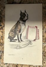 BOSTON Bull. TERRIER Dog. Old Books. Antique postcard 1910s picture