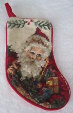 Handmade Christmas Stocking Santa Cross Stitch Baby Stocking Red 8 x 4  picture