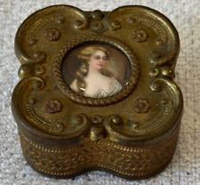 ANTIQUE FRENCH 19TH BRONZE JEWELRY BOX MINIATURE PORTRAIT TRINKET Signed picture