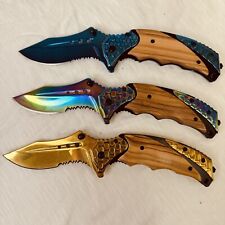 3 Pcs Cool Wood easy open EDC Pocket Knife 8.5”Tactical hunting picture