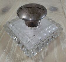 Antique 800 German Silver Cut Crystal Lid Rim Stamped Powder Bottle picture