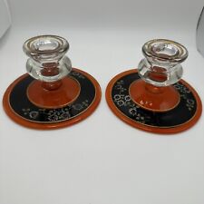 Two Vintage Lancaster Reverse Painted Art Deco Candle Holders  picture