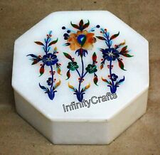Octagon Marble Trinket Box Beautiful Pattern Inlay Work Color Box for Study Room picture
