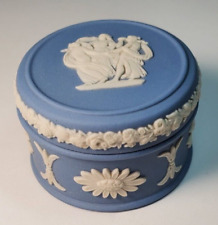 Wedgwood Blue Jasperware Trinket Box & Lid Jewelry Pill Ladies Dancing Vintage picture