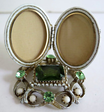 Vintage Florenza Standing Locket Style Mini Picture Frame Green Rhinestones picture