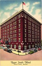 Roger Smith Street View Hotel Advertising Holyoke MA Unused Linen Postcard 1946 picture