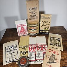 HUGE LOT Vintage Coffee Can Bag Tins Tobacco Sack Advertising Indian Graphic  picture