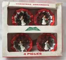 4 Vintage Jewel Brite Christmas Tree Ornaments ~ Diorama Angel w/Violin ~ USA picture