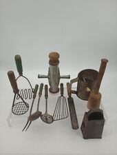 Vintage Farmhouse Lot of 11 Green Wood Handle Kitchen Utensils Tools picture