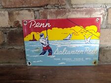 VINTAGE PENN SALTWATER REEL FISHING & TACKLE PORCELAIN SIGN 10