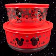 Pyrex Disney Holiday Mickey and Minnie Mouse Set 2 Storage Glass Food Container picture