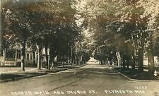Postcard RPPC Michigan Plymouth Corner Main Church 1912 23-5384 picture