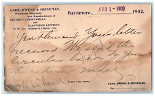 1902 Carr Owens & Heineman Wholesale Druggists Baltimore Maryland MD Postal Card picture