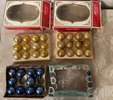 Vintage Lot 3 Boxes Shiny Brite Small Table Tree Ornaments 24 Gold 10 Blue picture