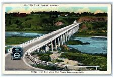Oceanside California CA Postcard Bridge Over San Louis Rey River c1920's Cars picture