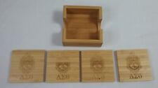 New, 4-Piece Set of 4”x4” Wooden Delta Sigma Theta Coaster w/Storage Box picture