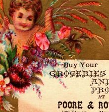 Manchester, NH. 1890's Victorian Trade Card Buy Your Groceries Poore & Rowell's picture