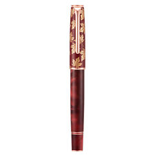 New Hongdian N8 Red Acrylic Resin Fountain Pen Maple Leaf Carving Cap EF/F Nib picture