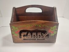 Vintage Hand Painted Tableware Table Caddy Wood Strawberries Strawberry Carved picture
