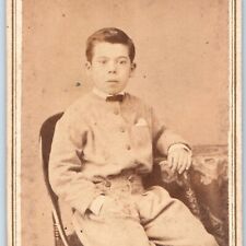 c1860s Young Man Slick Back Hair CdV Photo Card Handsome Sits Civil War Era H17 picture