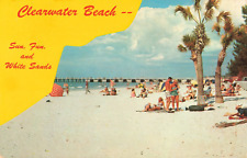 Clearwater Beach Florida, White Sandy Beach Sunbathers Palms, Vintage Postcard picture