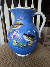 Vintage Early 1900s Gold Trimmed Hand Painted Porcelain Pitcher picture