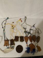 Vintage Lot Of BSA Leather Arrowhead Neckerchief Slides Necklaces Bearclaw Beads picture