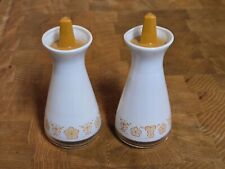 Vintage Pyrex Compatibles Gold Butterfly White Glass Salt & Pepper Shakers Retro picture