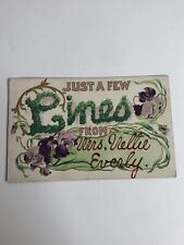 Antique Post Card 1909 Just A Few Lines From Mrs. Nellie Everly picture