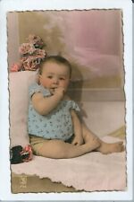 RPPC Baby Thumb Sucking Cowlick Hair Flowers French color photo postcard EP1 picture