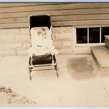 c1910s Cute Baby Boy Stroller RPPC Outdoor Candid House Porch Step Photo PC A213 picture
