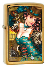 Zippo Lady. Industrial Machinery. Steampunk, Top Hat. Brass, Lighter 28321 *NEW* picture