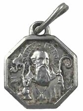 Vintage Catholic St Benedict Silver Tone Petite Religious Medal, France picture