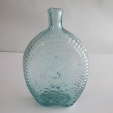 Antique Hand Blown Glass Aqua Double Eagle 5 Stars Flask Bottle EARLY picture