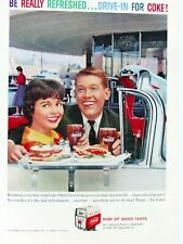 1959 Coca Cola Be Refreshed DRIVE IN Vintage Original Print Ad 8.5 x 11
