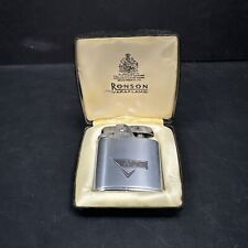 Vintage 1950s Ronson Varaflame Chevron Brushed Chrome Lighter Box Pocket MCM picture