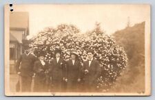 RPPC Well Dressed People Flowering Shrub House Real Photo P621 Unknown Location picture
