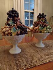 Vintage Pair Porcelain Majolica Grapes Tree Fruit Topiary Italy 12